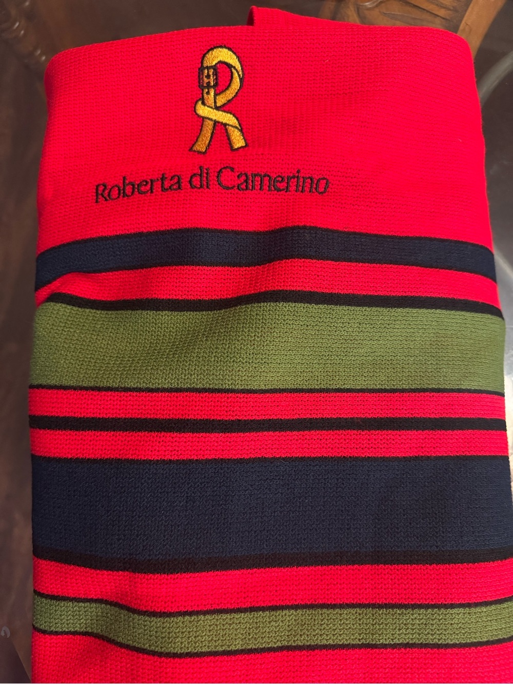 Roberta di Camerino Red, Olive & Black Striped Knit blanket throw